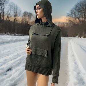 AR+N By Alpe N Rock Sweater Khaki Green Size Small Removable Hoodie With Pocket